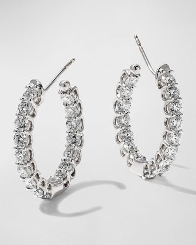 Memoire 18k White Gold Diamond U-basket Hoop Earrings - Metallic