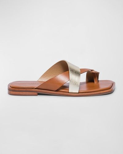 Bernardo Mixed Leather Toe-ring Slide Sandals - Brown