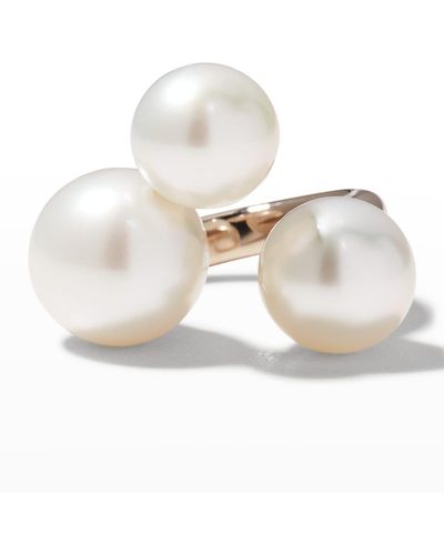Assael Yellow Gold South Sea 3-pearl Ring - White
