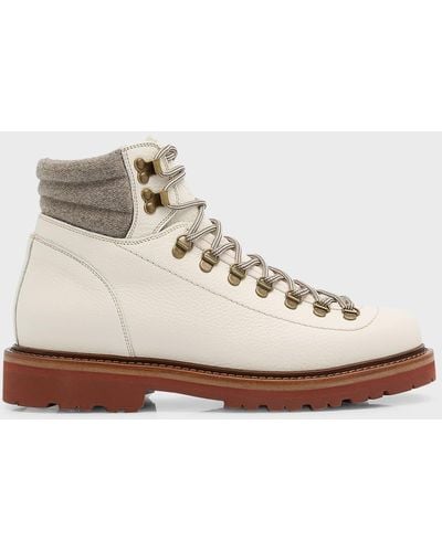 Brunello Cucinelli Leather Hiking Boots - White