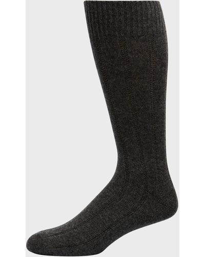Neiman Marcus Rib Cashmere Crew Socks - Black