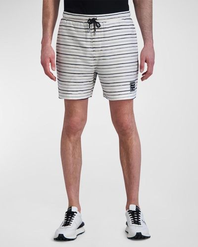 Karl Lagerfeld Textured Stripe Drawstring Shorts - Blue