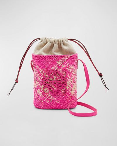 Loewe Anagram Melange Straw Shoulder Bag - Pink