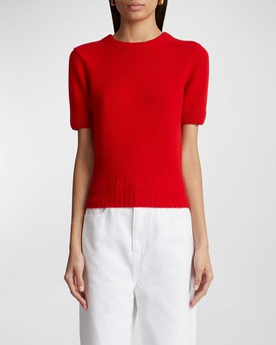 Khaite Luphia Puff-Sleeve Cashmere Sweater - Red