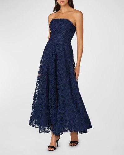 Shoshanna Strapless Floral Applique Maxi Dress - Blue