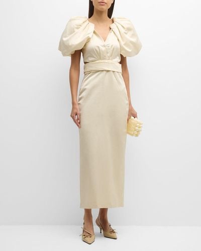 Hellessy Indya Cape-Sleeve Cutout Silk Maxi Dress - Natural