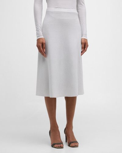 TSE Shimmer Cashmere-Blend A-Line Midi Skirt - White