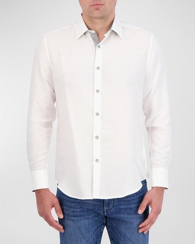 Robert Graham Poseidon Linen-Cotton Sport Shirt - White