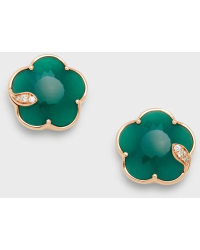 Pasquale Bruni Petite Joli Green Agate Floral Stud Earrings With Diamonds