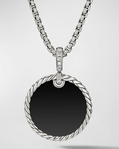 David Yurman Dy Elements Disc Pendant With Onyx And Mother-Of-Pearl And Pave Diamonds, 24Mm - Black
