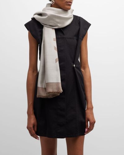 Givenchy Neutral Jacquard Logo Silk-Wool Shawl - Black