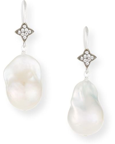 Margo Morrison Baroque Pearl & Sapphire Drop Earrings - White