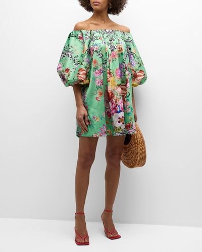 Camilla Off-Shoulder Puff-Sleeve Floral Mini Dress - Multicolor