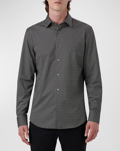 Bugatchi James Micro-geometric Ooohcotton Sport Shirt - Gray