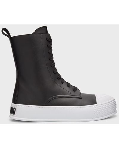 Moschino Platform Leather High-Top Sneakers - Black