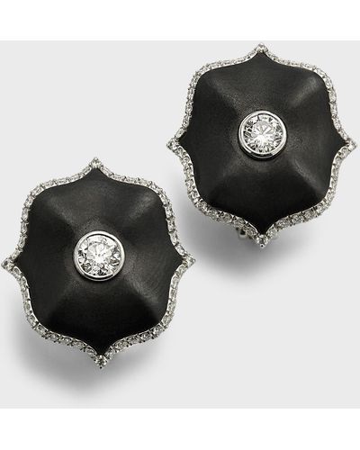 Bayco Platinum, Black Ceramic And Round F/vvs1-vs Diamond Mini Lotus Earrings