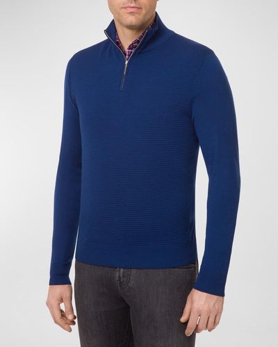 Stefano Ricci Solid Quarter-zip Sweater - Blue