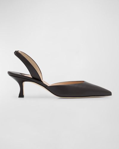 Manolo Blahnik Carolyne Leather Low-heel Slingback Pump - Metallic