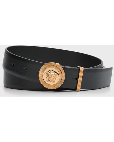 Versace Leather Belt With Medusa Buckle - Black