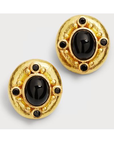Elizabeth Locke 19k Yellow Gold Black Onyx Earrings With Black Spinel - Metallic