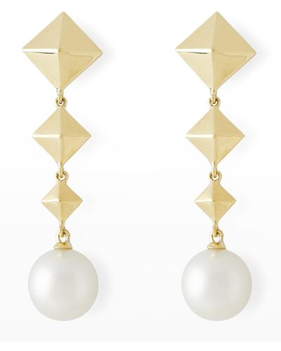 Pearls By Shari 18k Yellow Gold 11mm South Sea Pearl And Graduate Cube Drop Earrings - White