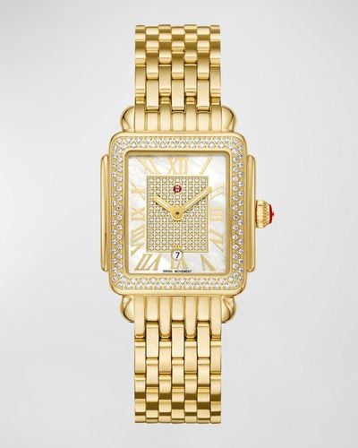 Michele Deco Madison Mid Pave 18k Gold Plated Watch With Mother-of-pearl - Metallic