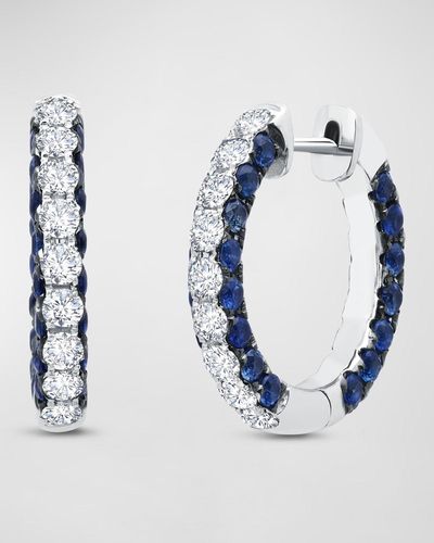 Graziela Gems Sapphire And Diamond 3-Sided Hoop Earrings - Blue