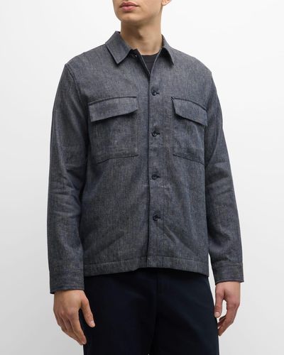 Vince Linen-Cotton Twill Overshirt - Gray