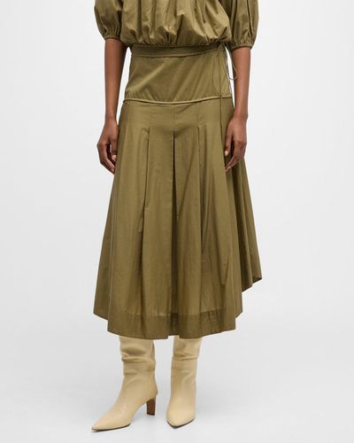 Merlette Lynnton Pleated Cotton Lawn Midi Skirt - Green