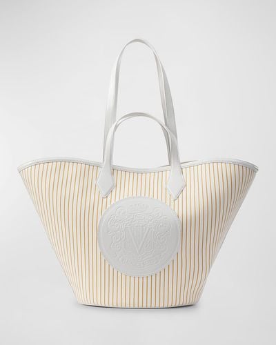 Veronica Beard The Crest Large Striped Canvas Tote Bag - White