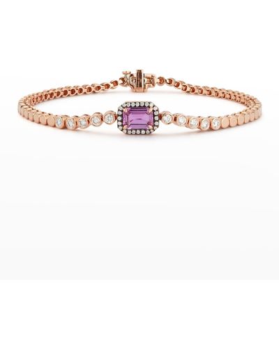 Jemma Wynne Rose Gold One-of-a-kind Prive Luxe Diamond Tennis Bracelet With Pink Sapphire And Diamonds - White