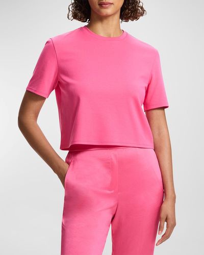 Theory Short-Sleeve Cropped Cotton T-Shirt - Pink