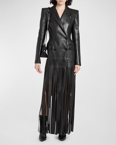 Alexander McQueen Leather Fringed Trench Coat - Black