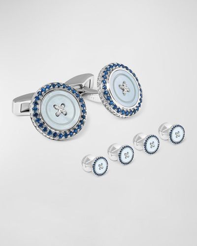 Tateossian Mother-of-pearl And Sapphire Button Cuff Links Stud Set - Blue
