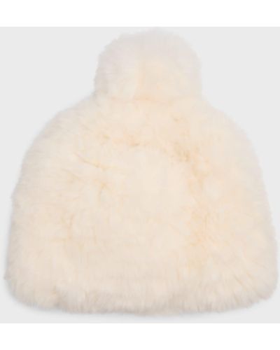 Adrienne Landau Fluffy Beanie With Faux Fur Pom - Natural
