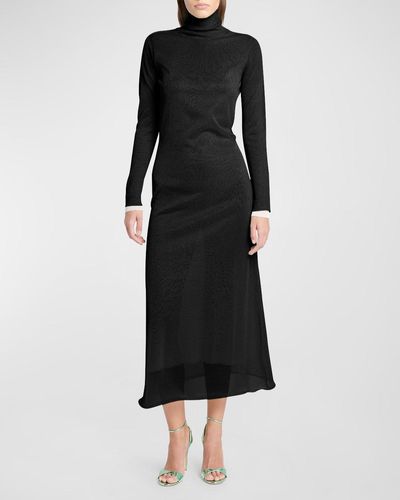Giorgio Armani Metallic Double Layer Jersey Long-Sleeve Cutout Midi Dress - Black