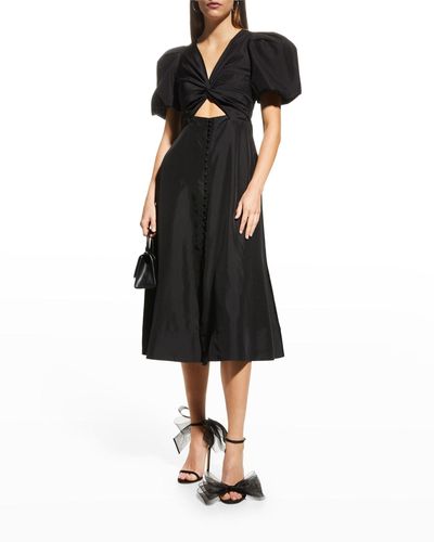 Rebecca Vallance Darlene Twist-front Puff-sleeve Midi Dress - Black