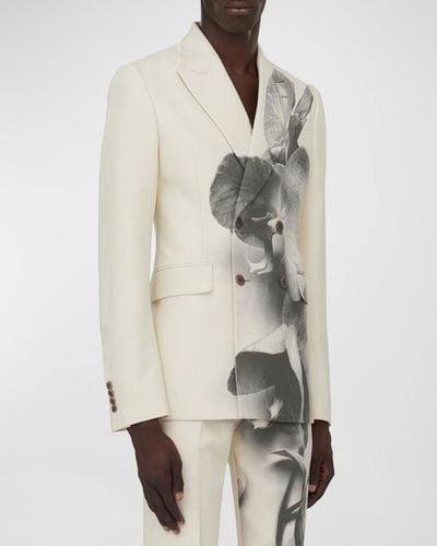Alexander McQueen Double-breasted Orchid-print Tuxedo Jacket - Natural
