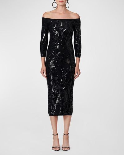 Carolina Herrera Sequined Knit Midi Dress - Black