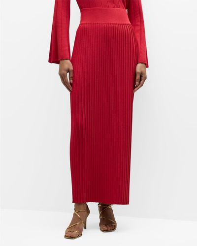 Misook Pleated Straight Knit Maxi Skirt - Red