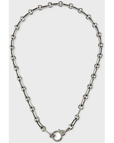 Sheryl Lowe Oxidized Sterling Silver 7mm Curb Chain Necklace With Diamond Clasp - Metallic