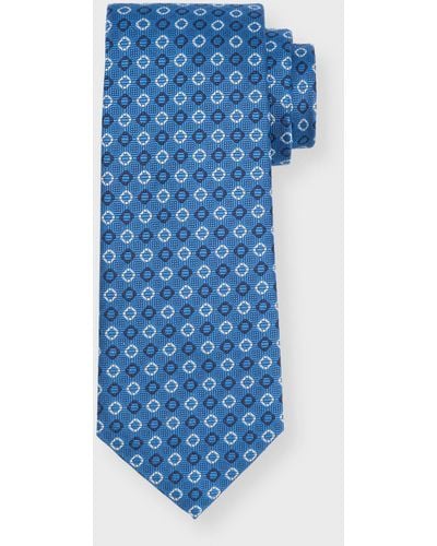 Isaia Geometric Silk Seven-Fold Tie - Blue