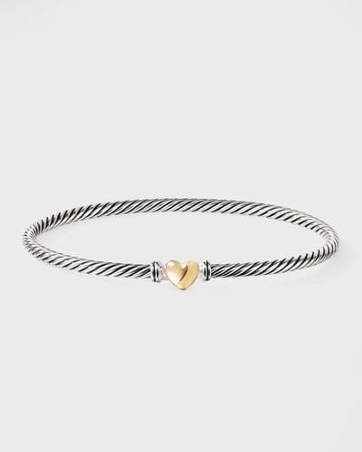 David Yurman Cable Collectibles Heart Bracelet In Silver With 18k Gold, 3mm - Gray
