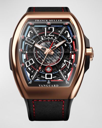 Franck Muller Limited Edition Rose Gold Auberlen Skeleton Auto Watch With Leather Strap - Gray