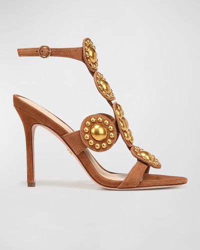 Veronica Beard Amber Studded Suede Ankle-strap Sandals - Metallic