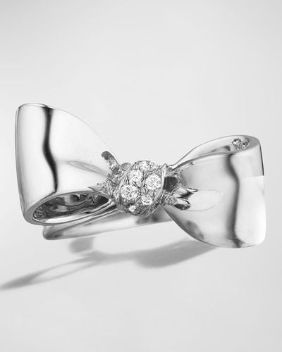 Mimi So 18K Small Diamond Knot Bow Ring, Size 7 - Metallic