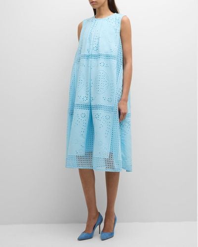 Misook Eyelet-Embroidered Trapeze Midi Dress - Blue