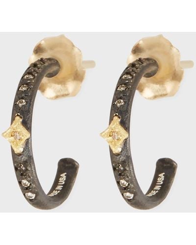 Armenta Old World Midnight Mini Diamond Huggie Hoop Earrings - Metallic