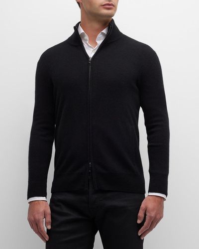 Neiman Marcus Recycled Cashmere Full-zip Sweater - Black