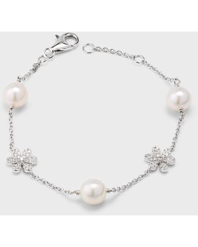 Pearls By Shari 18k White Gold Akoya Pearl And Diamond Daisy Bracelet, 7"l - Natural